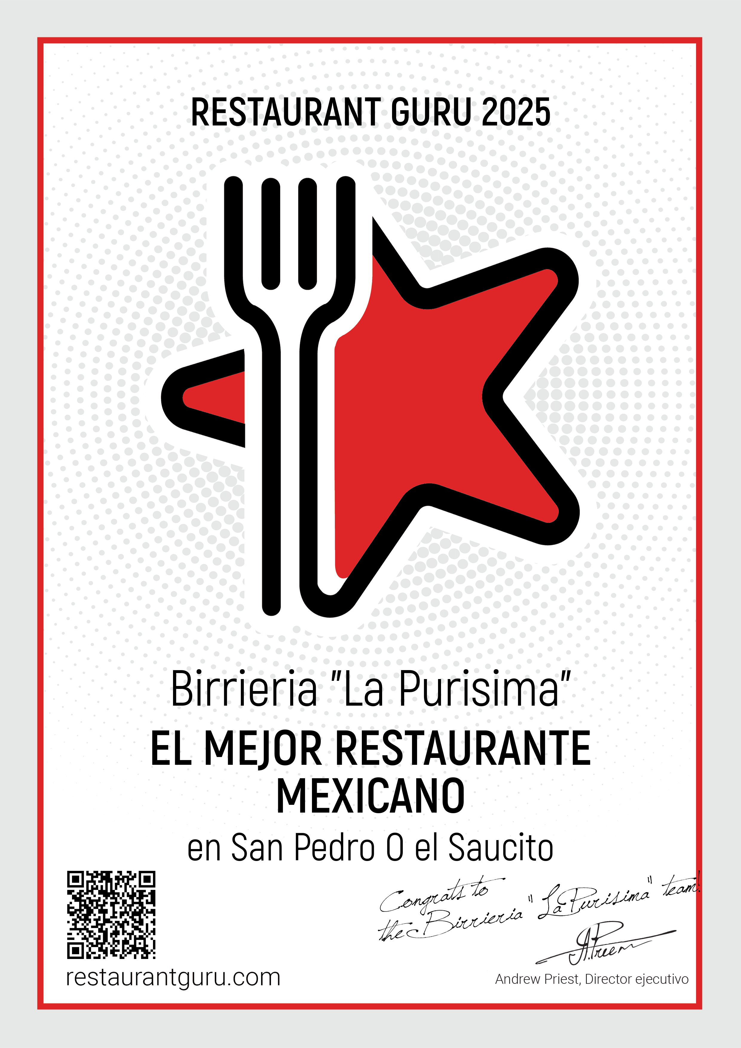 Reconocimiento Restaurant Guru 2025